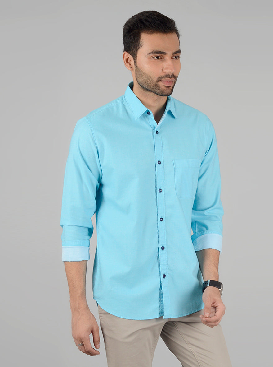 Light Blue Solid Slim Fit Casual Shirt | JB Sport