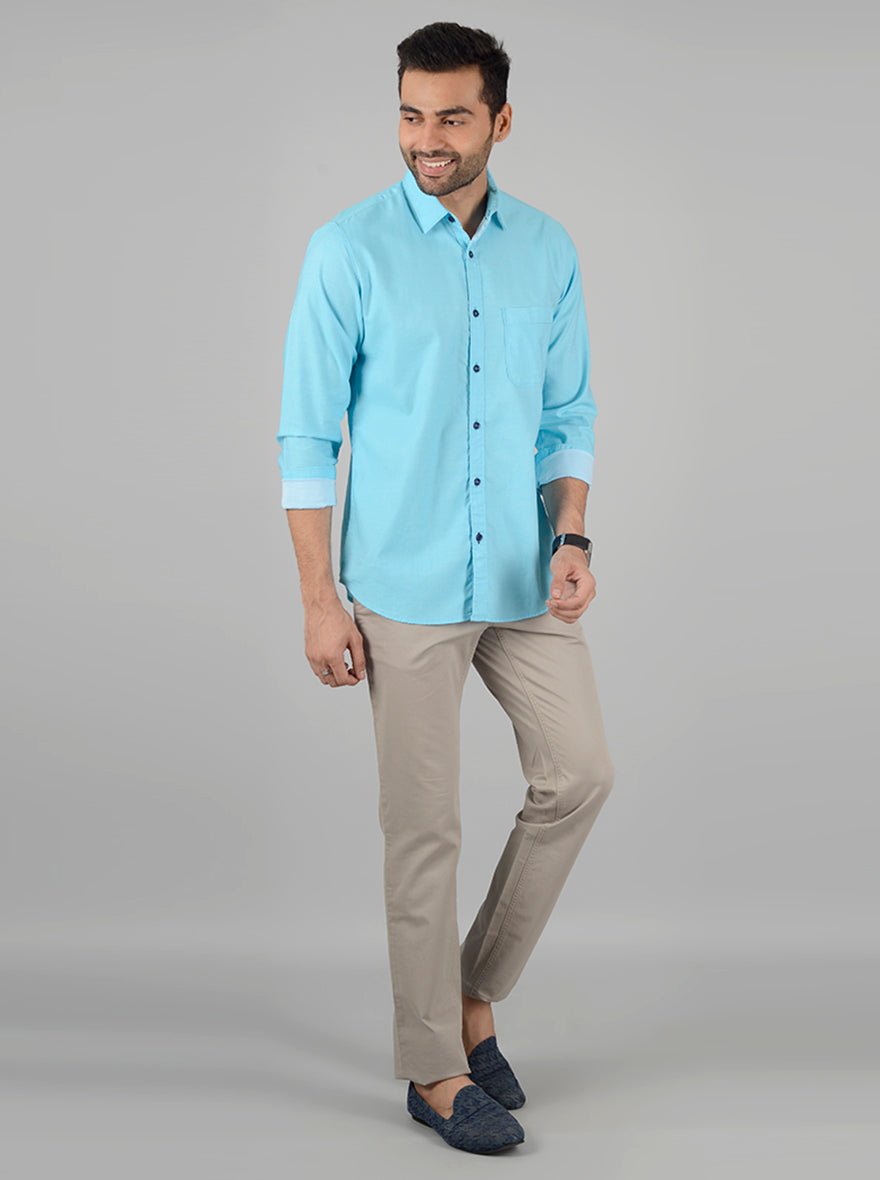 Light Blue Solid Slim Fit Casual Shirt | JB Sport