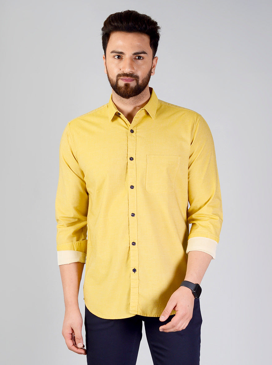 Lemon Yellow Solid Slim Fit Casual Shirt | JB Sport