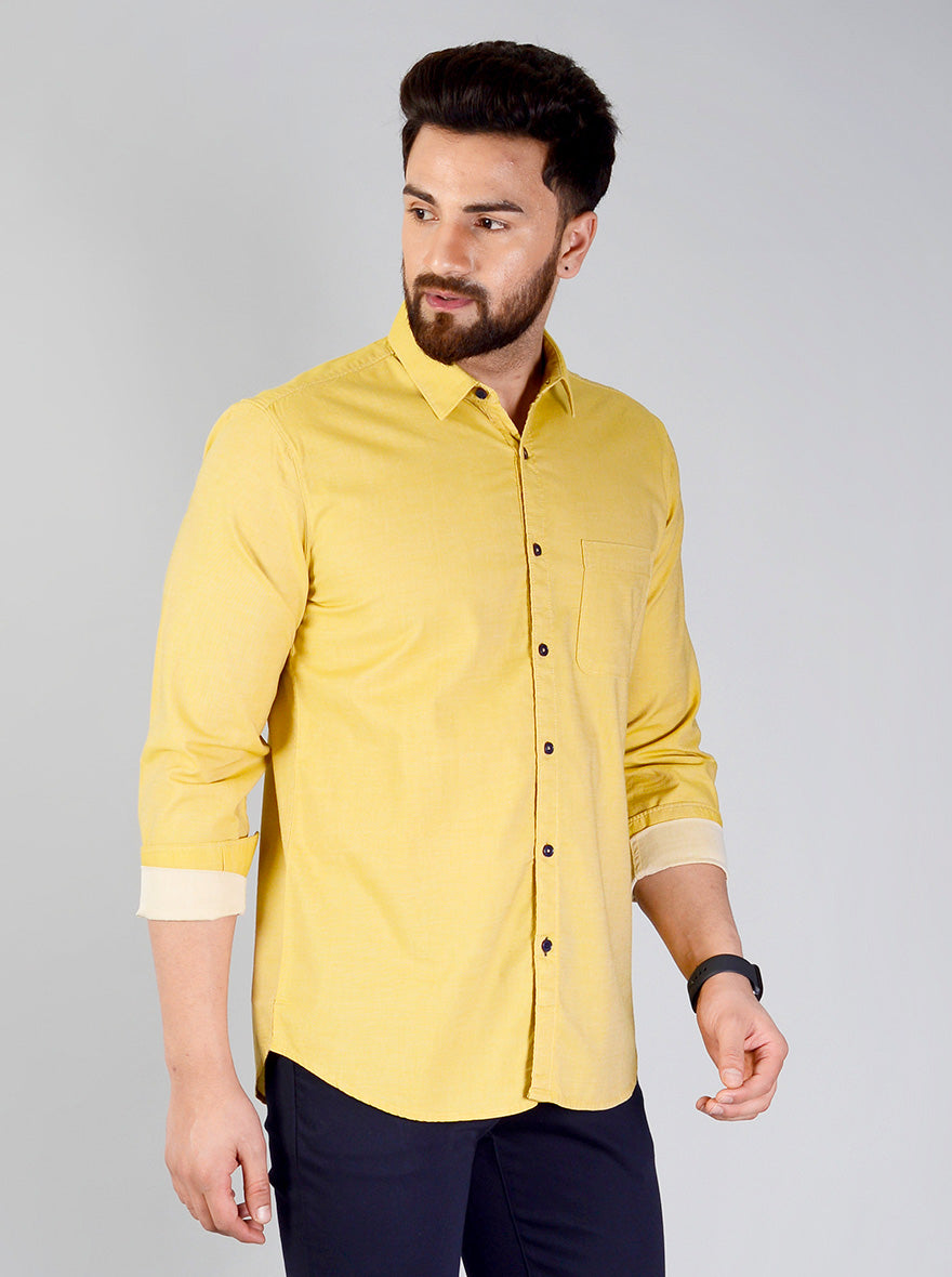 Lemon Yellow Solid Slim Fit Casual Shirt | JB Sport