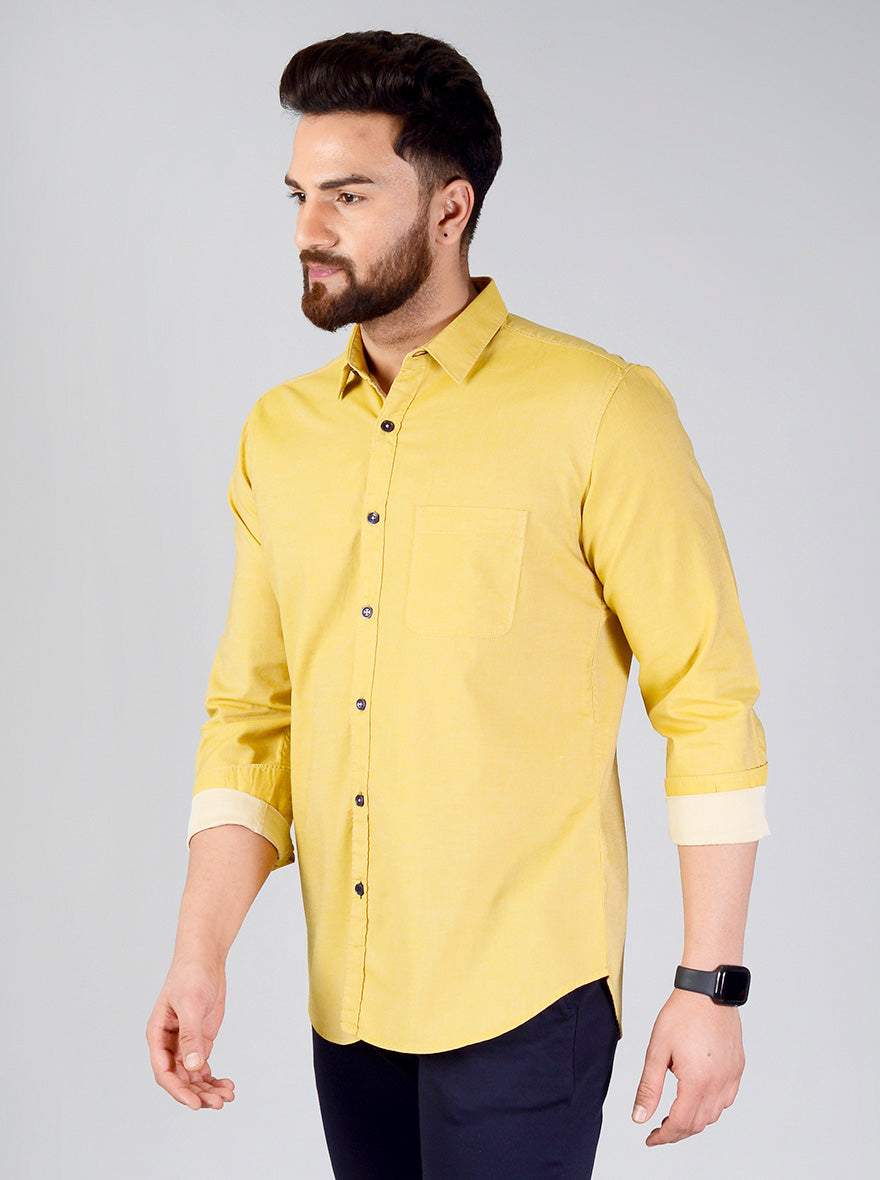 Lemon Yellow Solid Slim Fit Casual Shirt | JB Sport