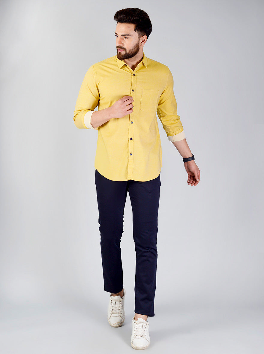 Lemon Yellow Solid Slim Fit Casual Shirt | JB Sport