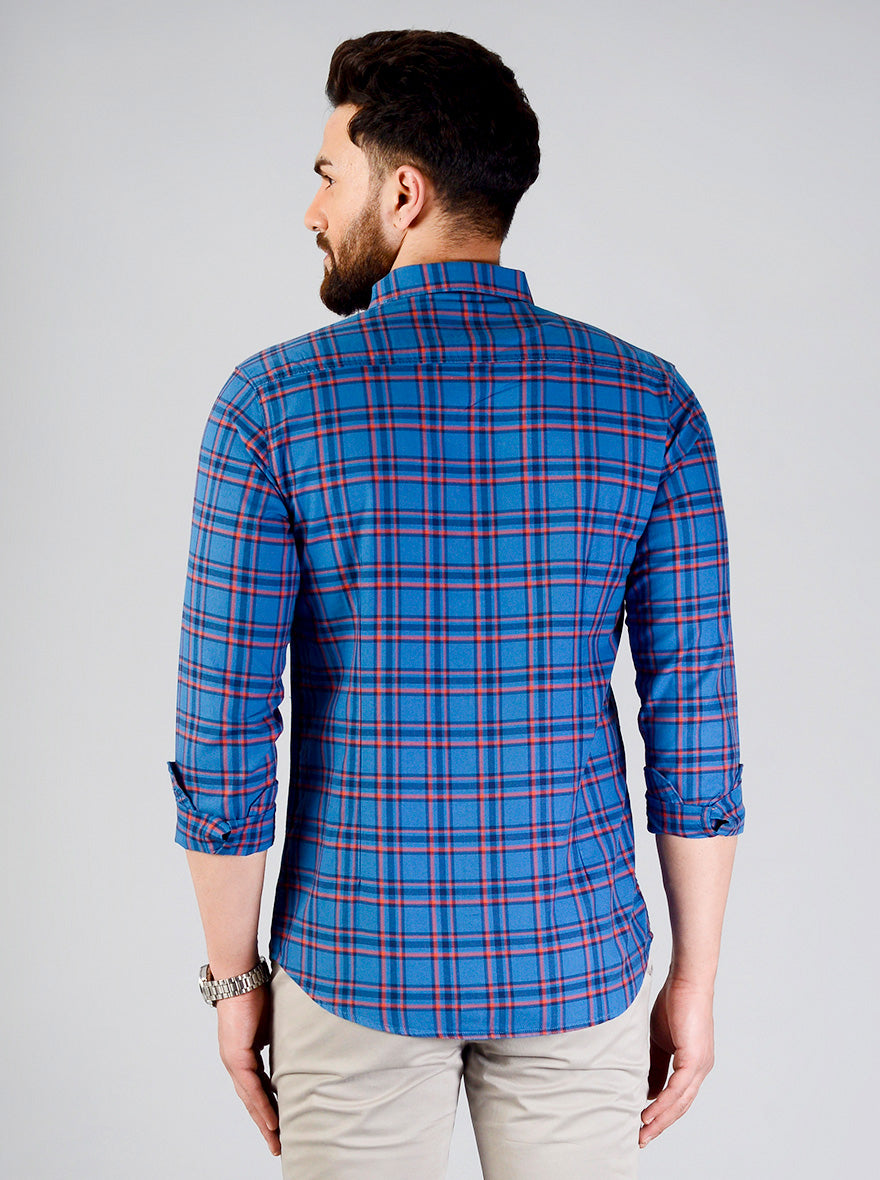 Cobalt Blue Checked Slim Fit Casual Shirt | JB Sport