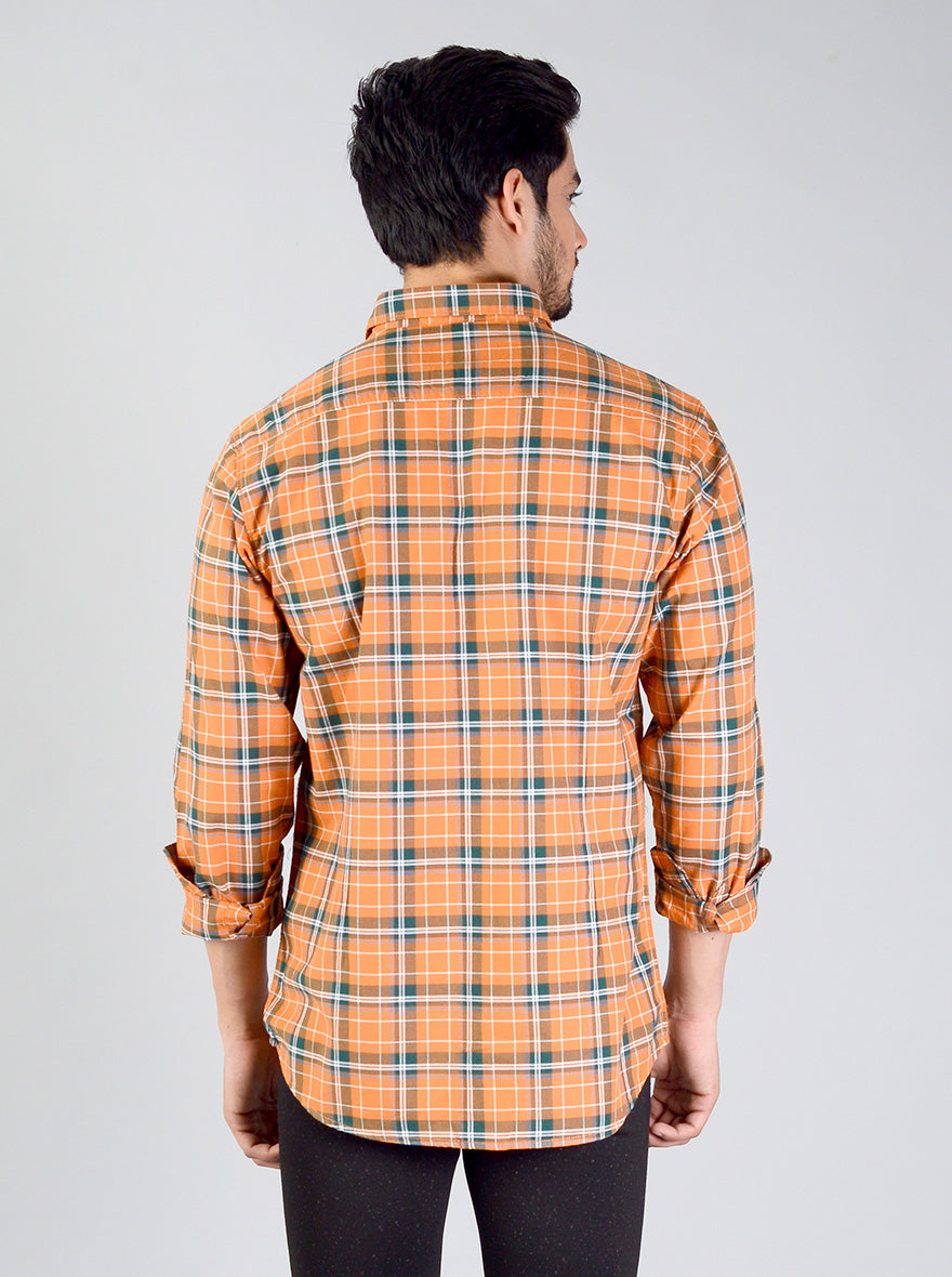 Orange Checked Slim Fit Casual Shirt | JB Sport