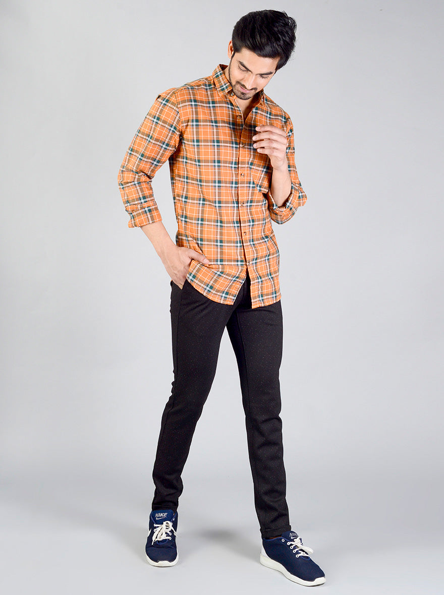 Orange Checked Slim Fit Casual Shirt | JB Sport