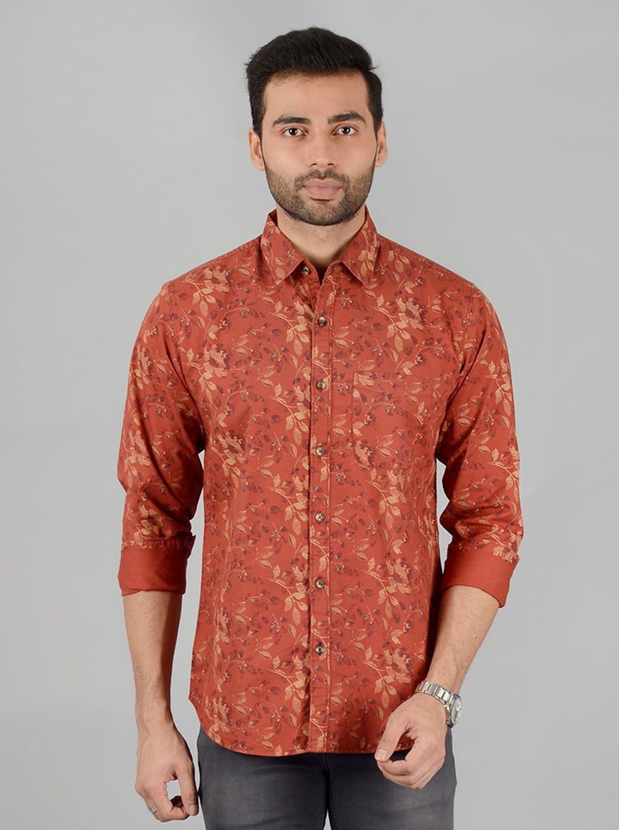 Red Printed Slim Fit Casual Shirt | JB Sport