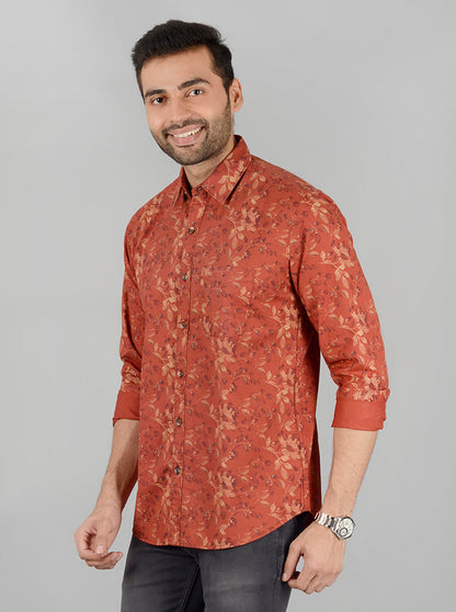 Red Printed Slim Fit Casual Shirt | JB Sport