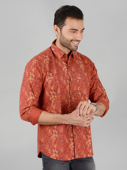 Red Printed Slim Fit Casual Shirt | JB Sport