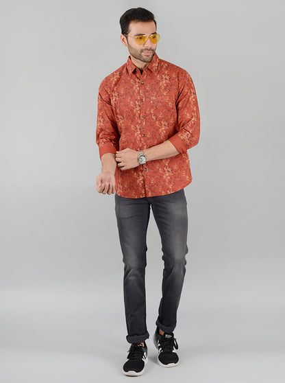 Red Printed Slim Fit Casual Shirt | JB Sport