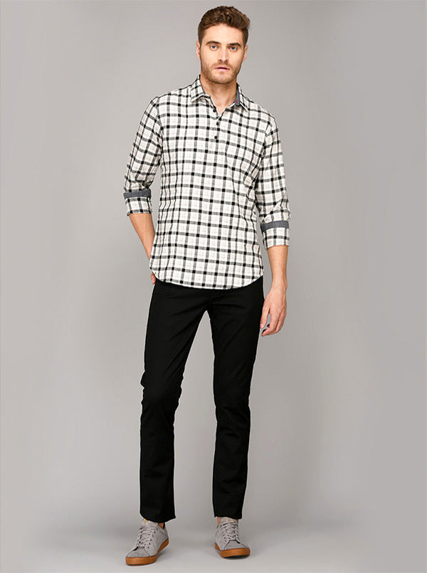 JadeBlue Black & White Checkered Short Kurta