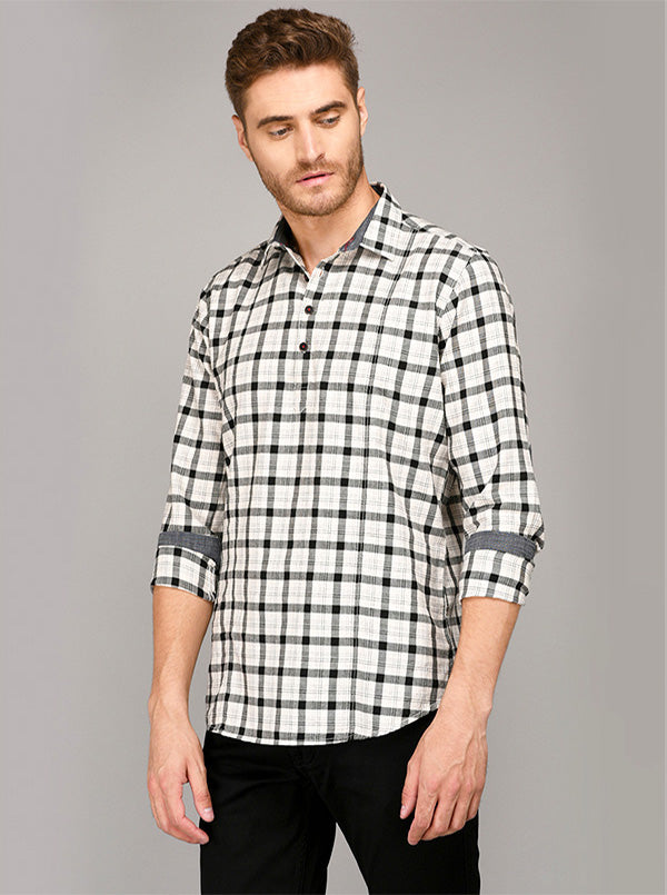 JadeBlue Black & White Checkered Short Kurta