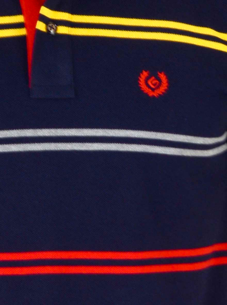 Dark Blue & Multi color Striped Slim Fit Polo T-shirt | Greenfibre