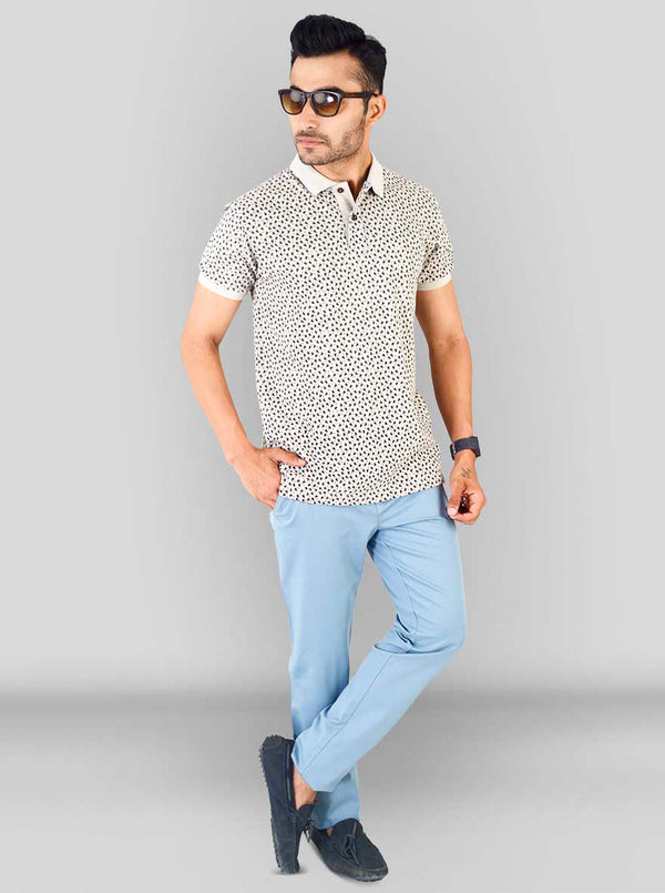 Light Camel Brown Melange Printed Slim Fit Polo T-shirt | Greenfibre