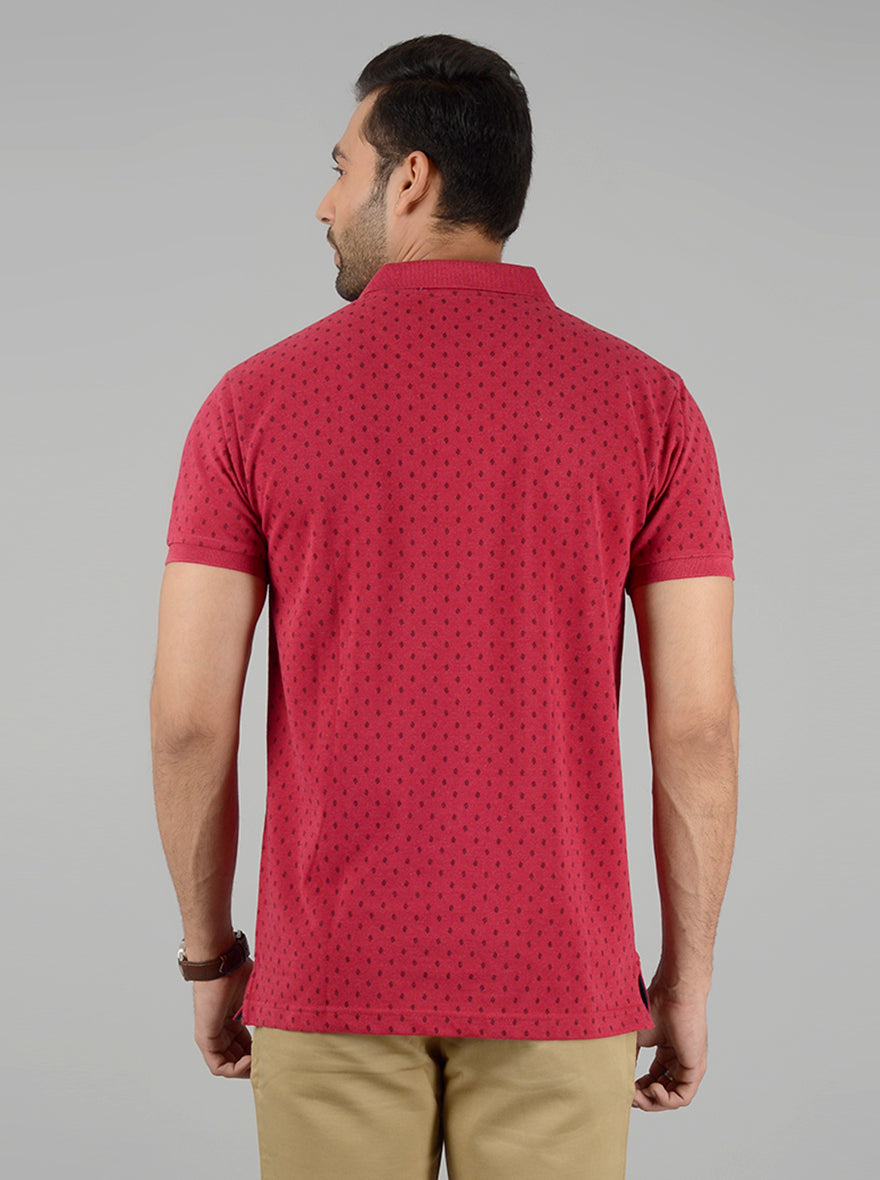 Magenta Pink Printed Slim Fit Polo T-Shirt | Greenfibre