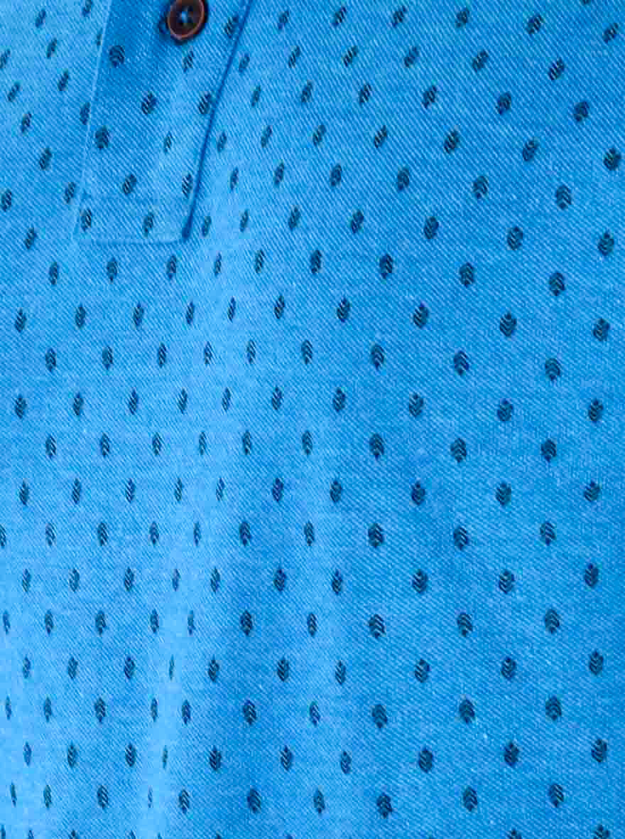 Bright Blue Melange Printed Slim Fit Polo T-shirt | Greenfibre