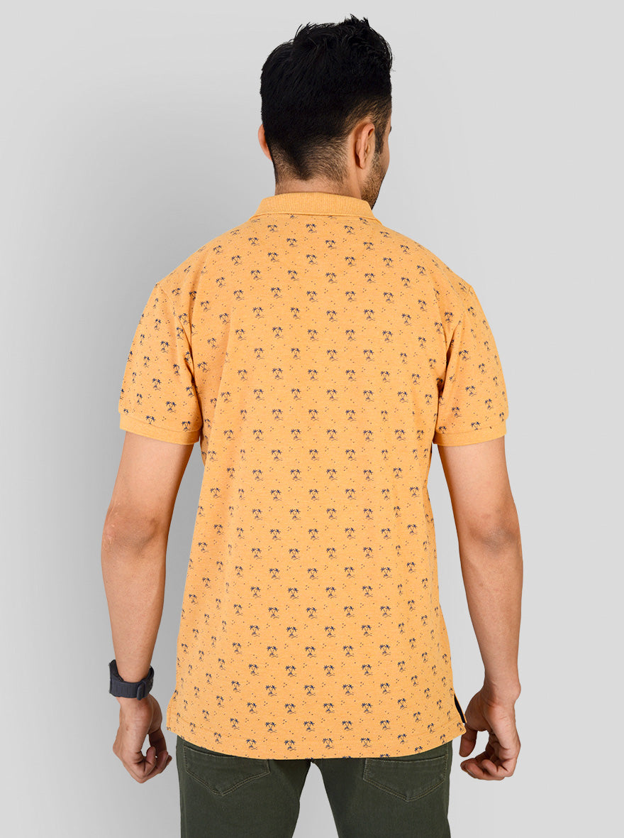 Orange Melange Printed Slim Fit Polo T-shirt | Greenfibre