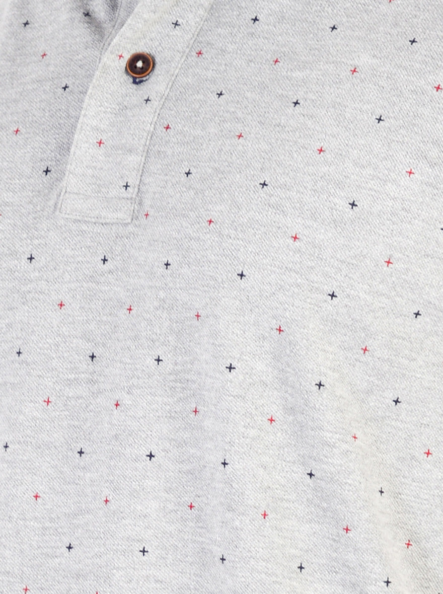 Grey Melange Printed Slim Fit Polo T-shirt | Greenfibre