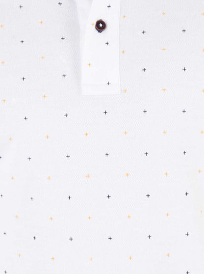 White Printed Slim Fit Polo T-shirt | Greenfibre
