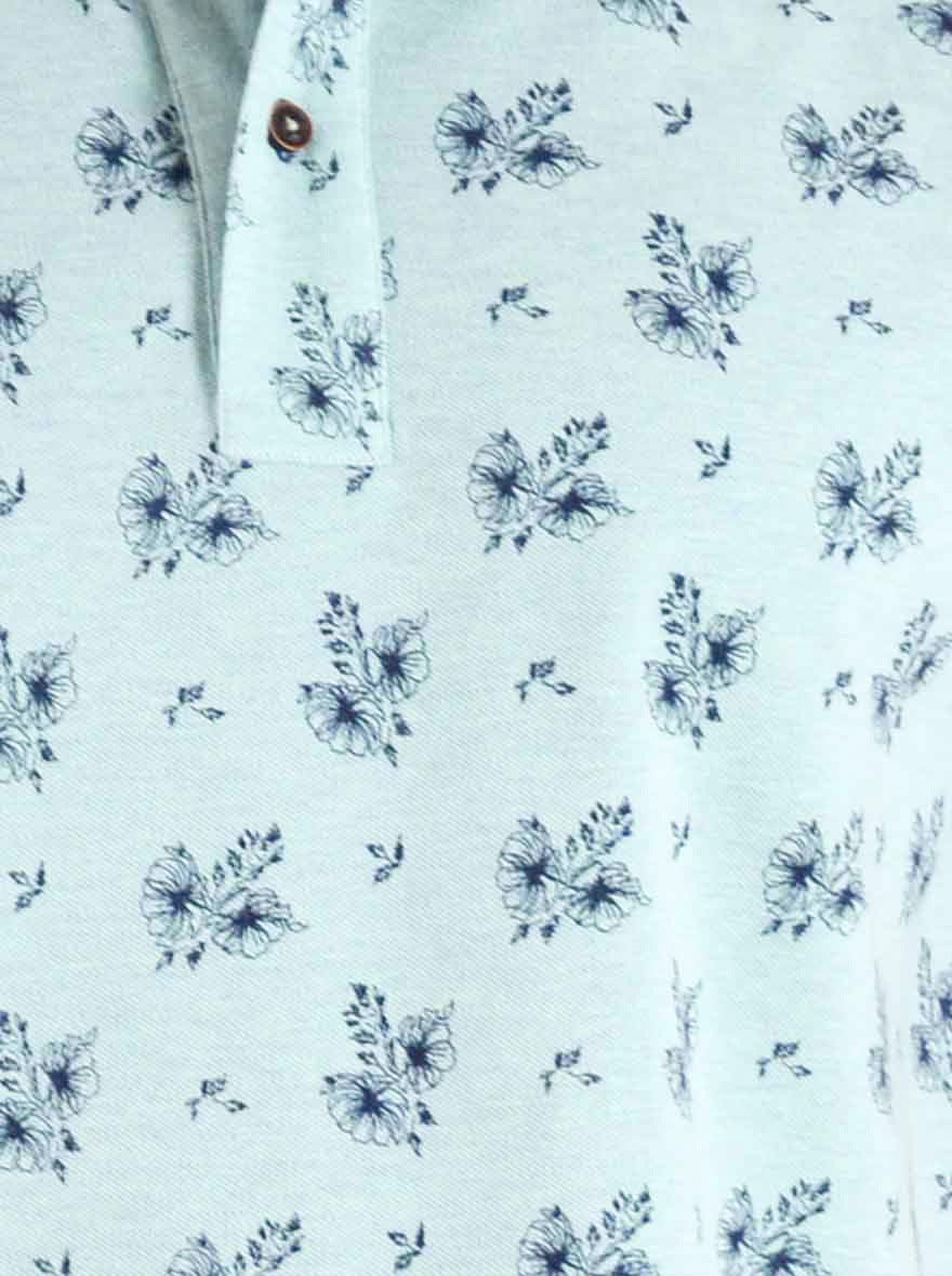 Light Pistachio Melange Printed Slim Fit Polo T-shirt | Greenfibre
