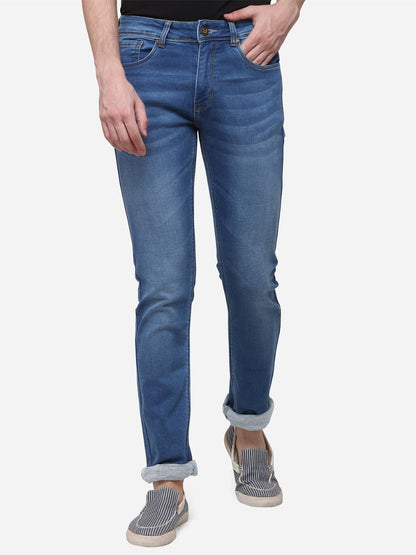 Light Blue Narrow Fit Solid Jeans | Greenfibre