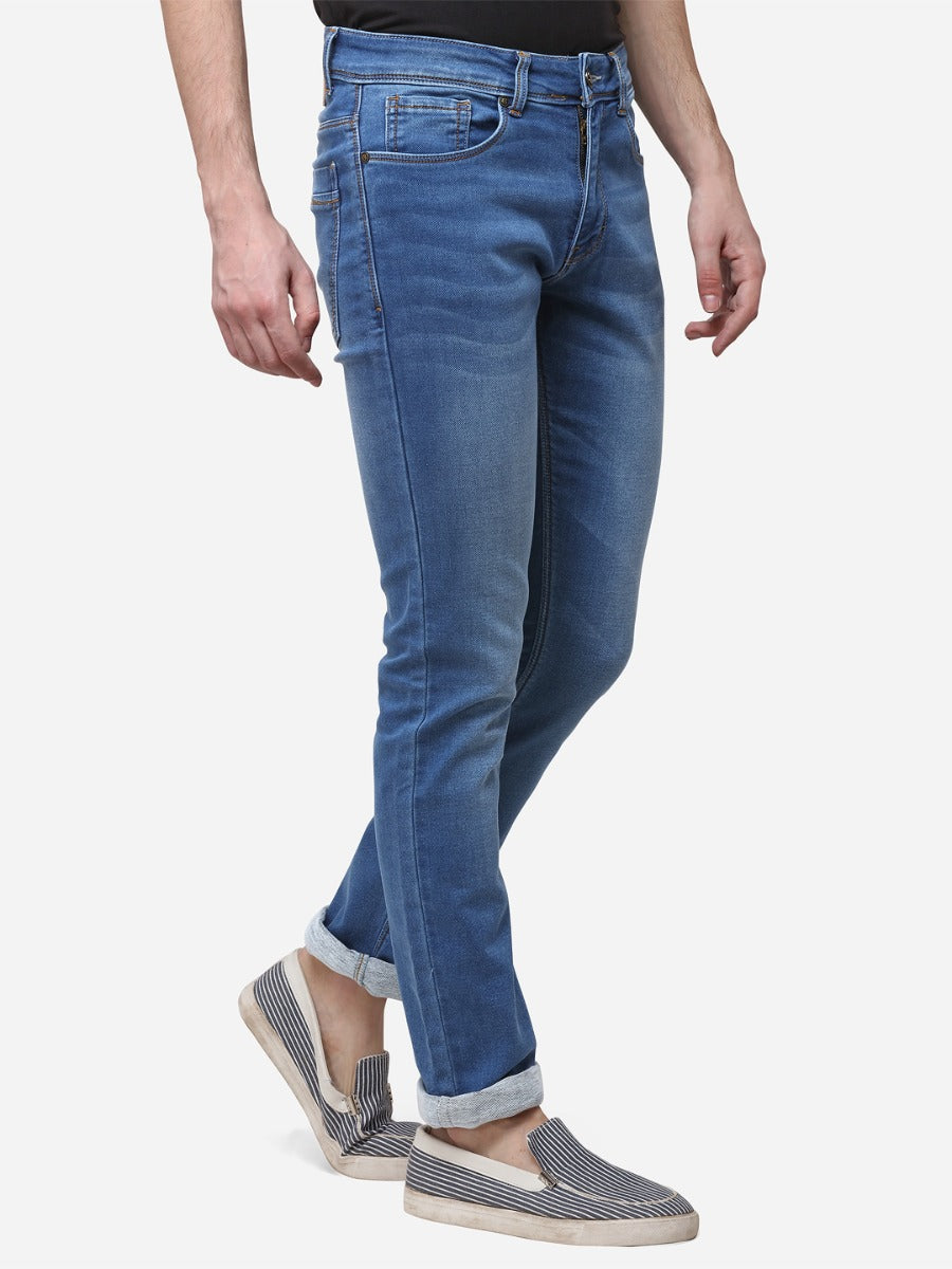 Light Blue Narrow Fit Solid Jeans | Greenfibre