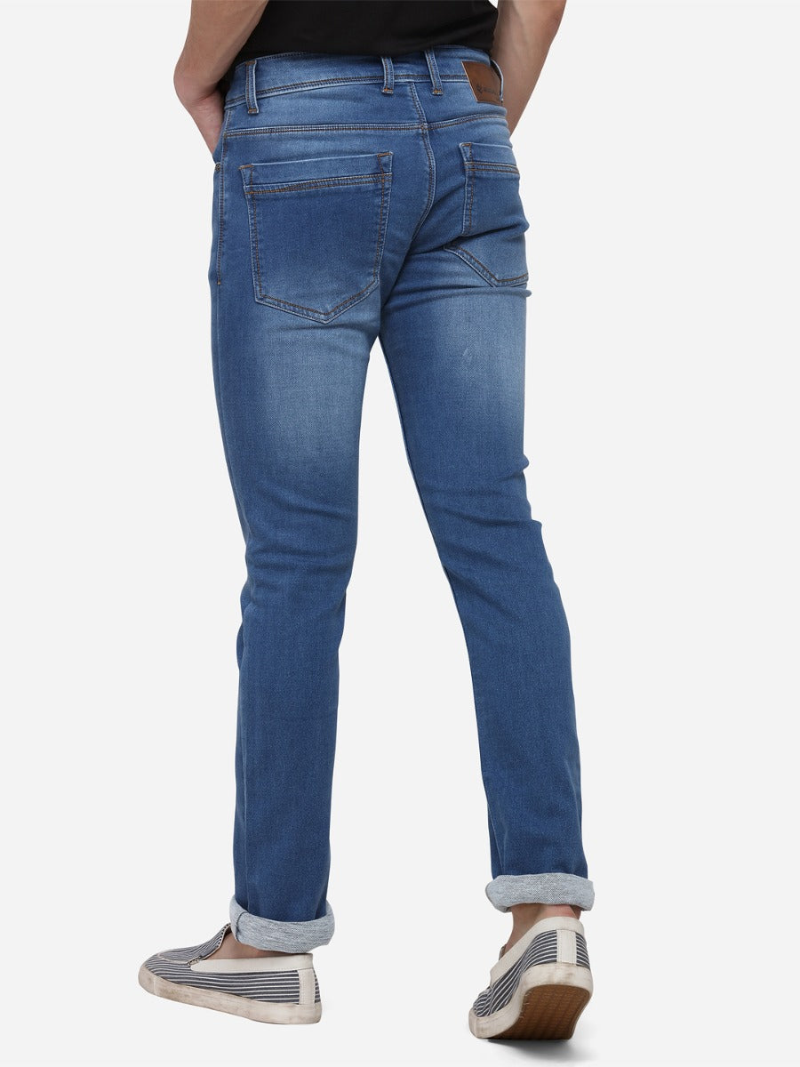 Light Blue Narrow Fit Solid Jeans | Greenfibre