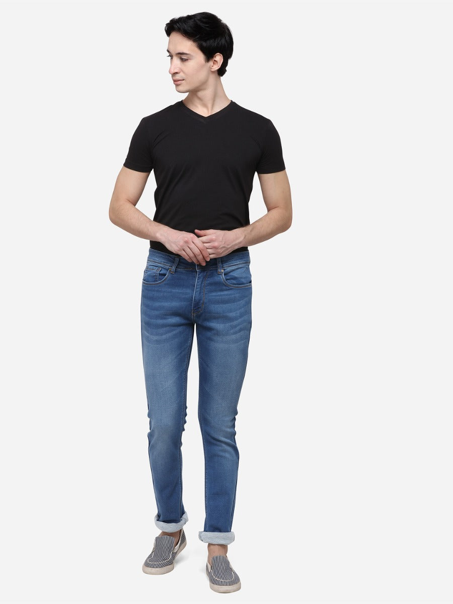 Light Blue Narrow Fit Solid Jeans | Greenfibre