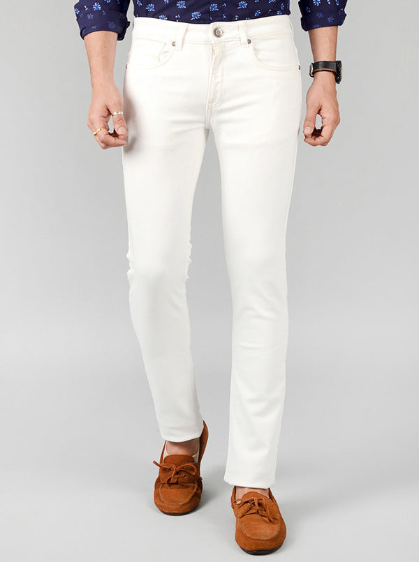 Egret White Solid Narrow Fit Jeans | Greenfibre