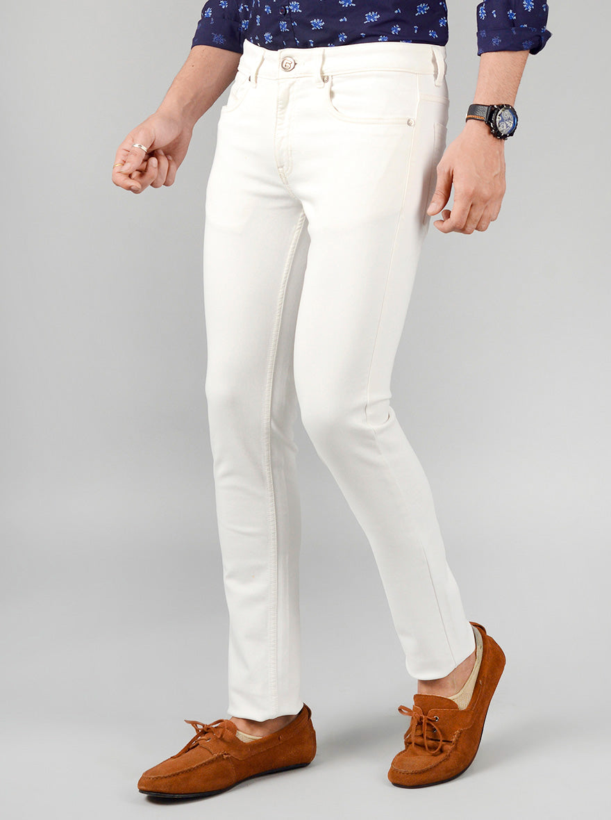 Egret White Solid Narrow Fit Jeans | Greenfibre