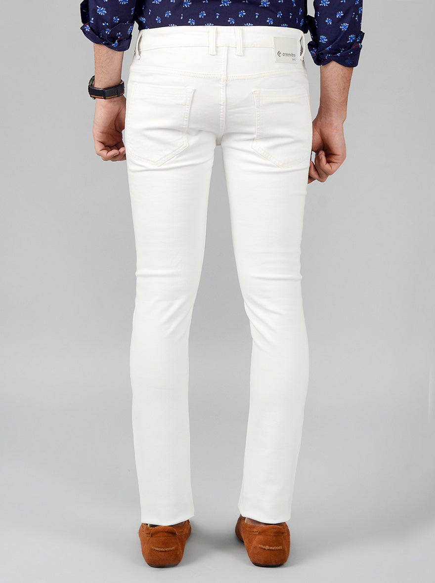 Egret White Solid Narrow Fit Jeans | Greenfibre