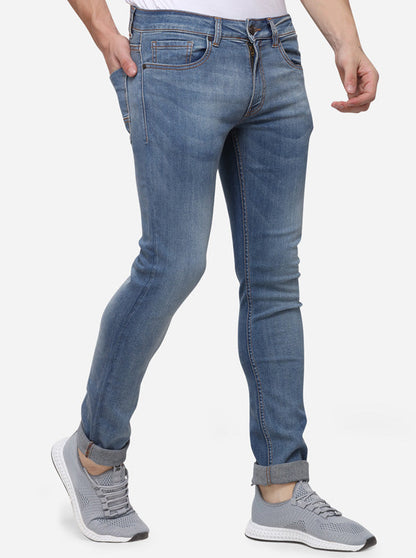 Light Blue Narrow Fit Solid Jeans | Greenfibre