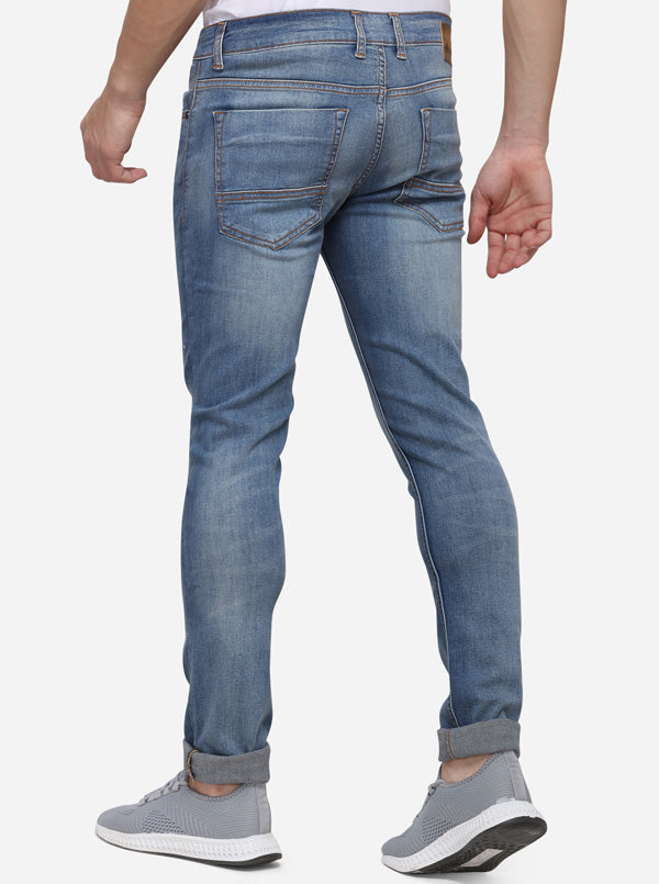 Light Blue Narrow Fit Solid Jeans | Greenfibre