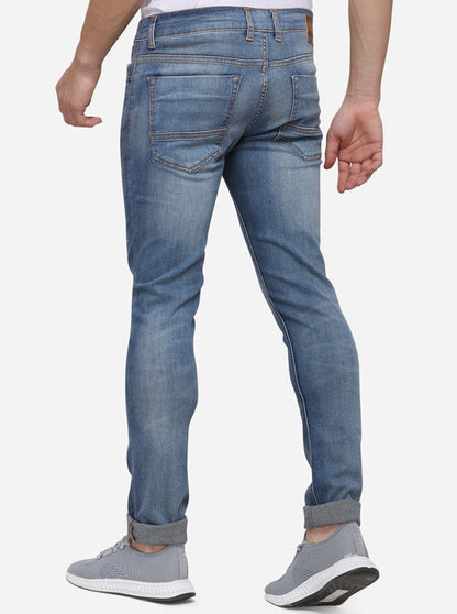 Light Blue Narrow Fit Solid Jeans | Greenfibre