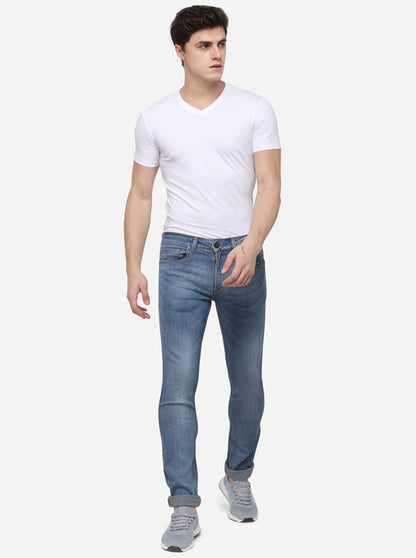 Light Blue Narrow Fit Solid Jeans | Greenfibre