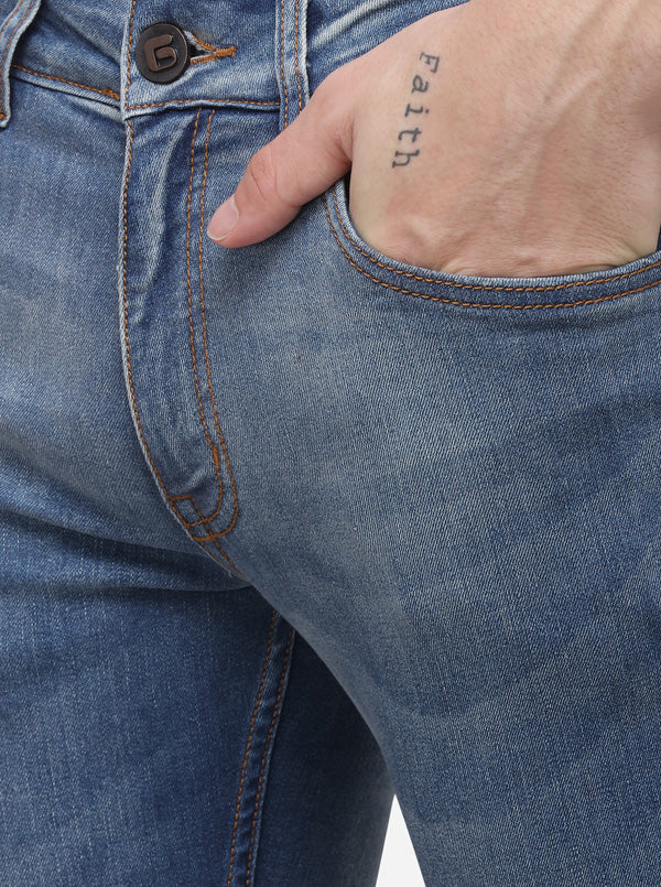 Light Blue Narrow Fit Solid Jeans | Greenfibre