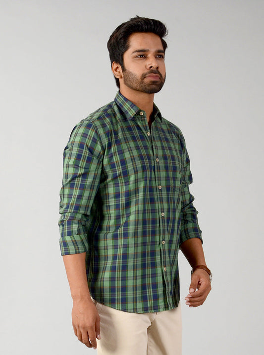 Peppermint Green & Blue Checked Slim Fit Casual Shirt | JB Sport