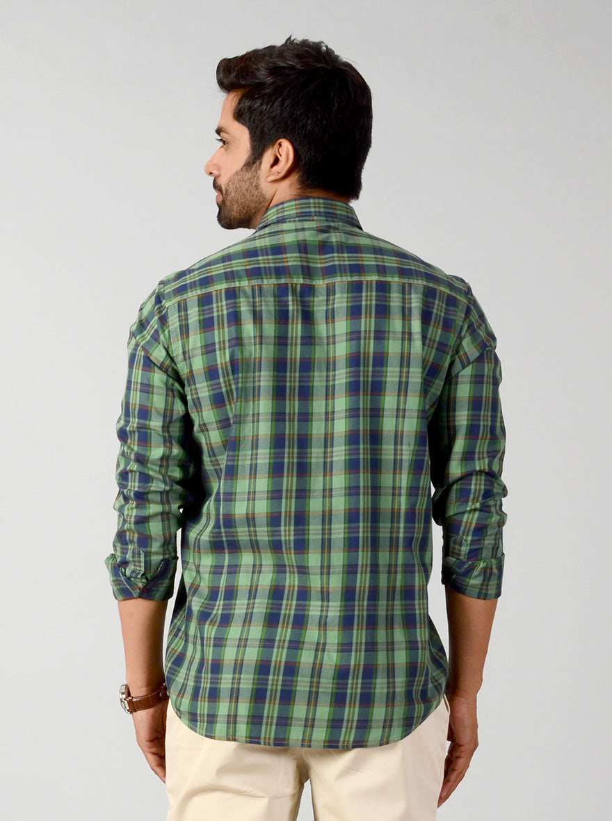 Peppermint Green & Blue Checked Slim Fit Casual Shirt | JB Sport