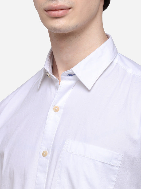 White Tailored Fit Solid Casual Shirt | JB Sport