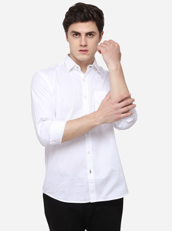 White Tailored Fit Solid Casual Shirt | JB Sport