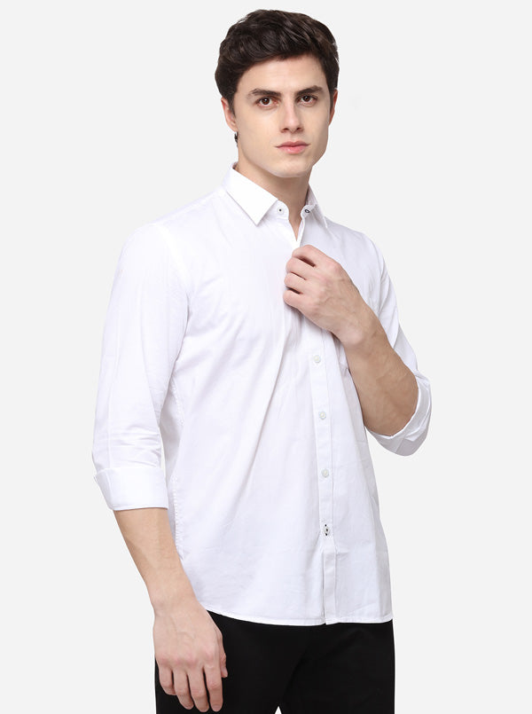 White Tailored Fit Solid Casual Shirt | JB Sport