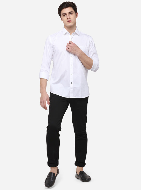 White Tailored Fit Solid Casual Shirt | JB Sport