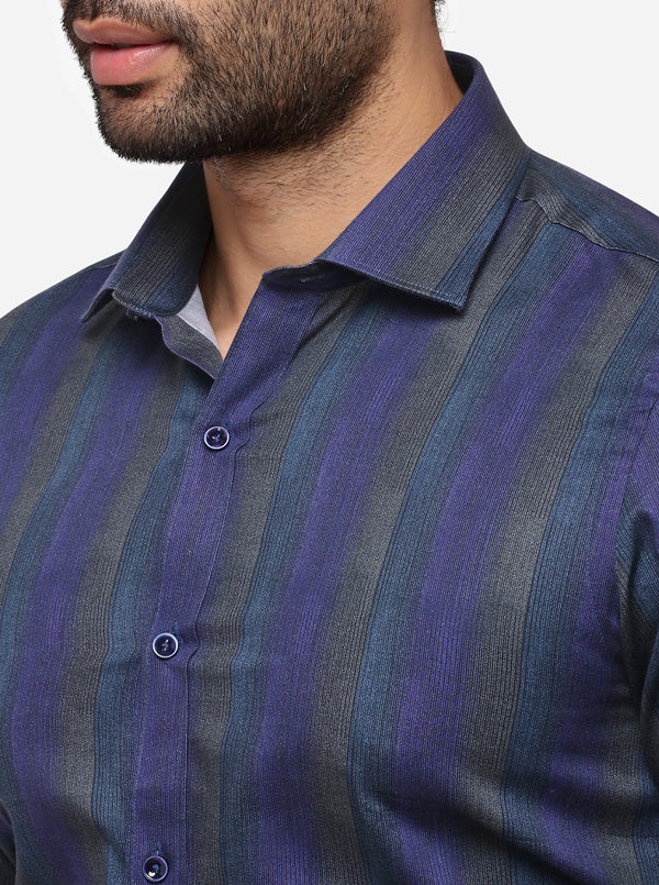 Violet Striped Slim Fit Party Wear Shirt | Wyre