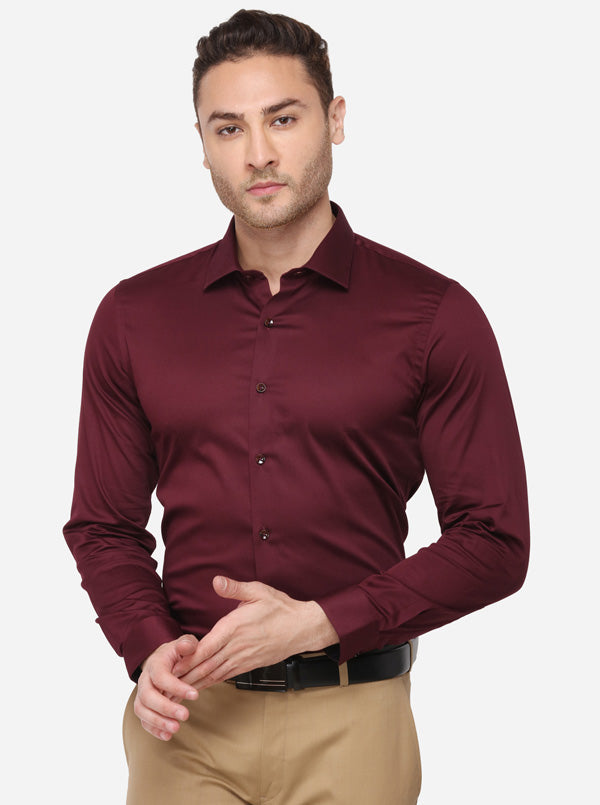 Wine Solid Slim Fit Party Wear Shirt | Wyre