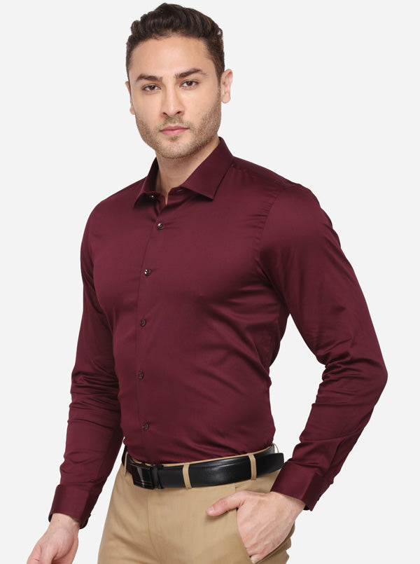 Wine Solid Slim Fit Party Wear Shirt | Wyre