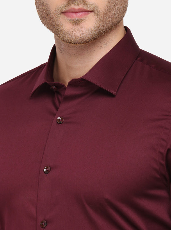 Wine Solid Slim Fit Party Wear Shirt | Wyre