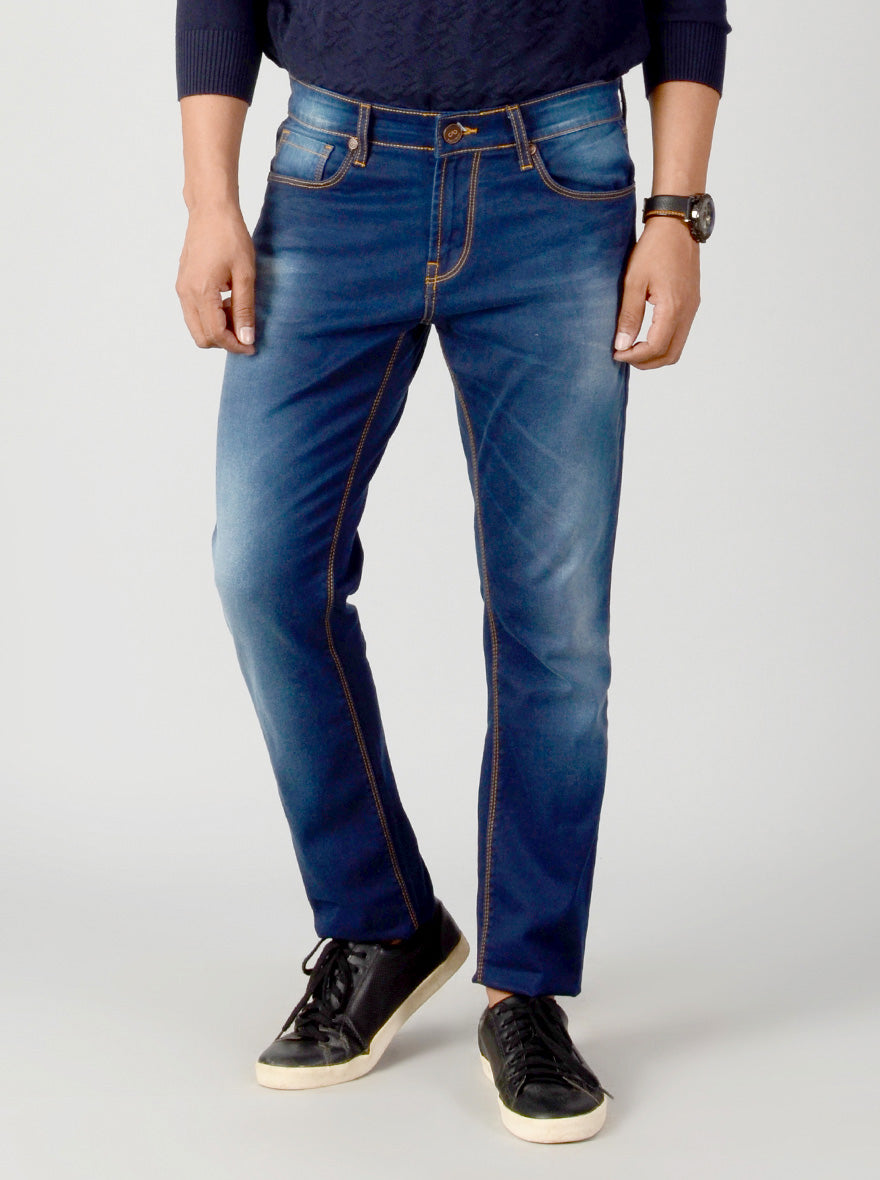 Dark Blue Washed Slim Fit Jeans | JB Sport