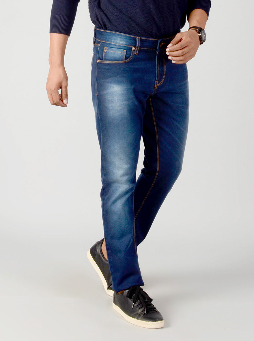 Dark Blue Washed Slim Fit Jeans | JB Sport