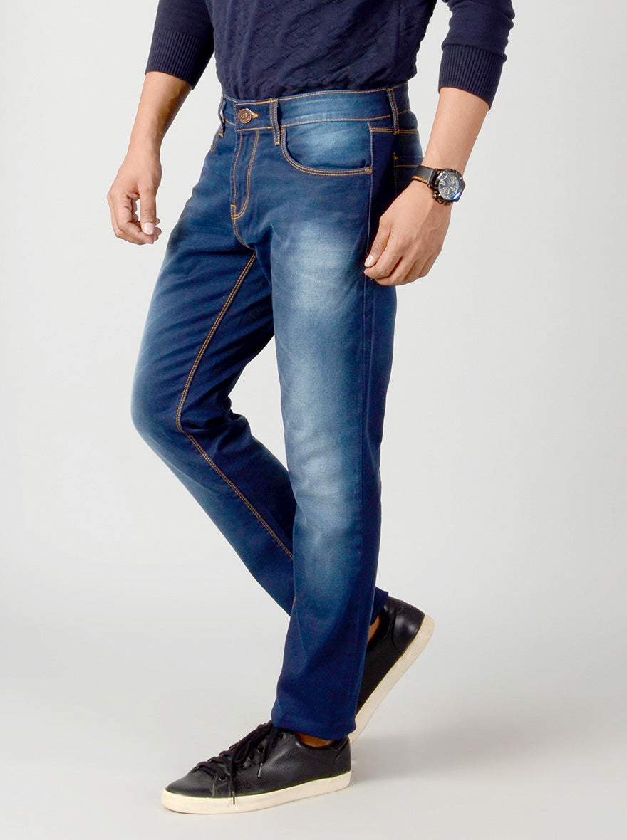 Dark Blue Washed Slim Fit Jeans | JB Sport