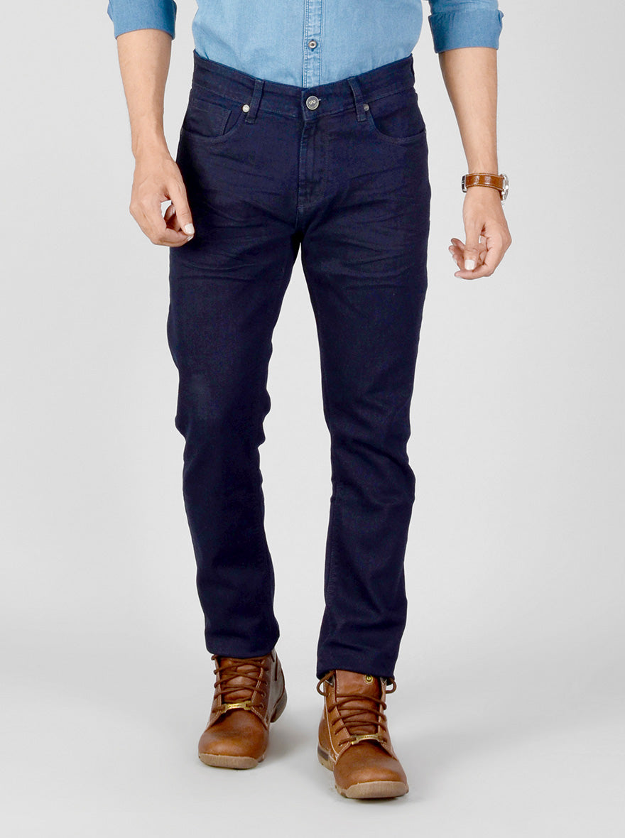 Night Blue Solid Slim Fit Jeans | JB Sport