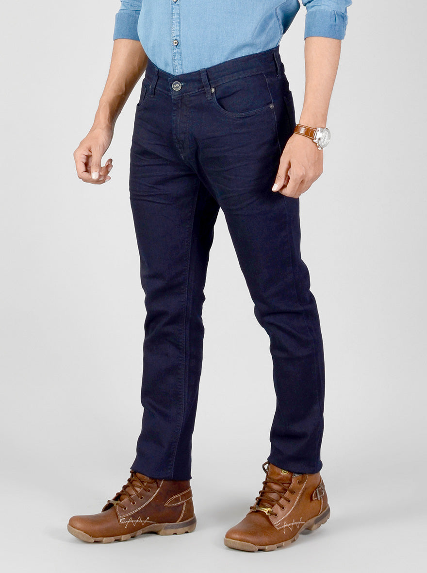 Night Blue Solid Slim Fit Jeans | JB Sport